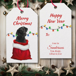 Étiquettes-cadeau Black Labrador Retriever Puppy dans le sac Père No