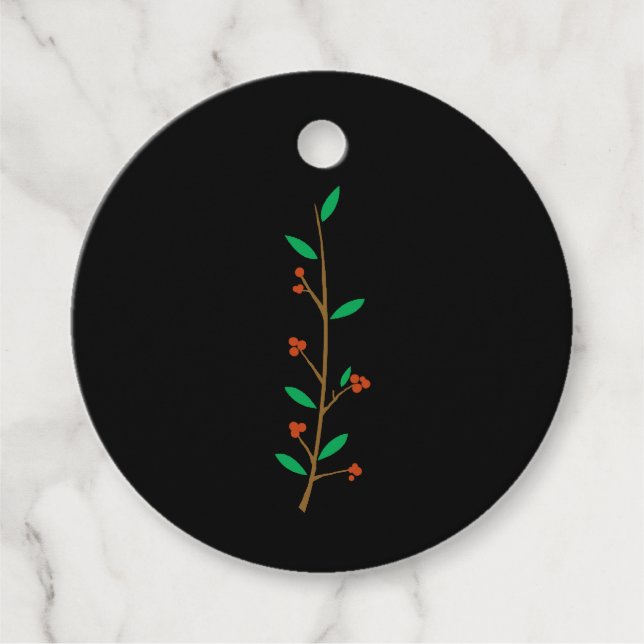 Étiquettes Cadeau Black Merry Botanical Berry Branch Fête des Fêtes (Devant)