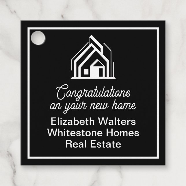 Étiquettes Cadeau Black Real Estate Company Custom Realtor Party (Devant)