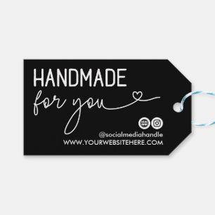 Étiquettes-cadeau Black Social Media Coeur fait main pour vous logo