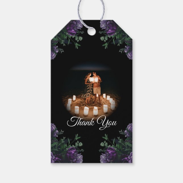 Étiquettes-cadeau Black Violet Floral Élégant Mariage Gothique (Devant)