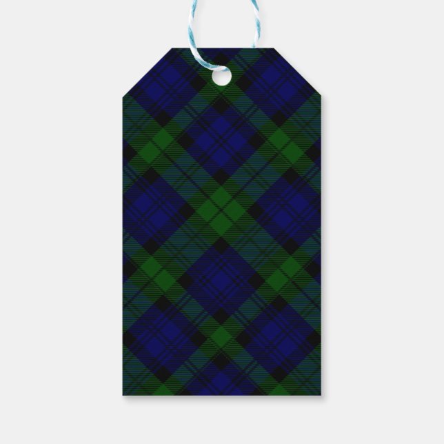 Étiquettes-cadeau Black Watch Tartan bleu vert Plaid (Dos)