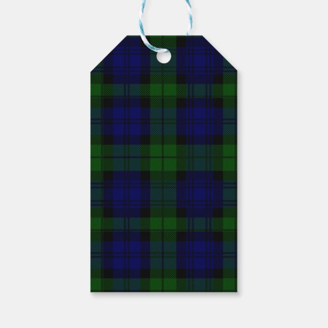 Étiquettes-cadeau Black Watch Tartan bleu vert Plaid (Dos)