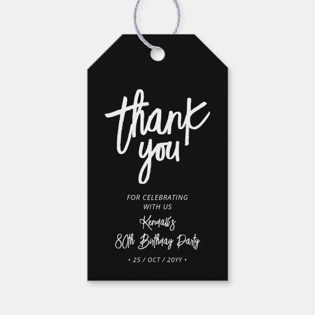 Étiquettes-cadeau Black & White | Chic 80e anniversaire Merci (Devant)