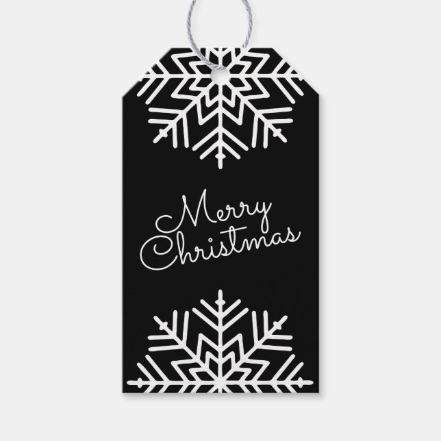 Étiquettes-cadeau Black & White Chic Merry Christmas w/ Snowflakes (Devant)