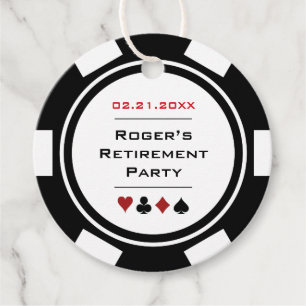 Étiquettes Cadeau Black White Poker Chip Casino Theme Retraite