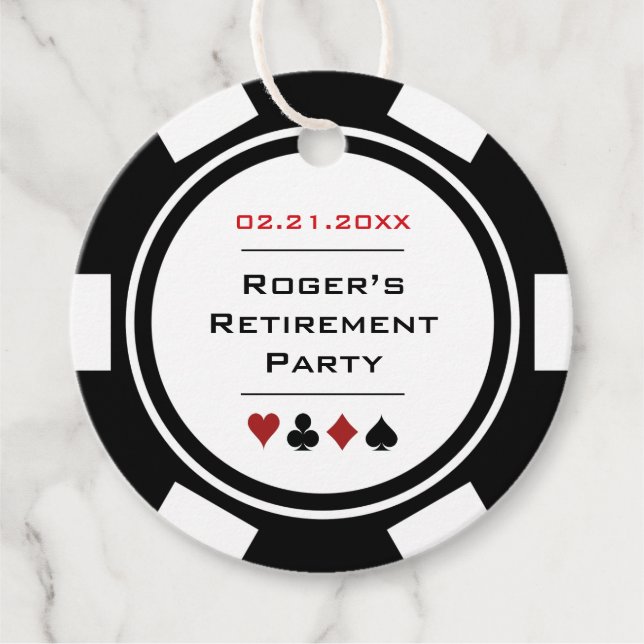 Étiquettes Cadeau Black White Poker Chip Casino Theme Retraite (Devant)
