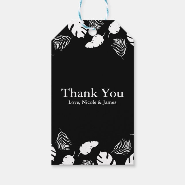 Étiquettes-cadeau Black & White Tropical Feuilles Elegant Chic Party (Devant)
