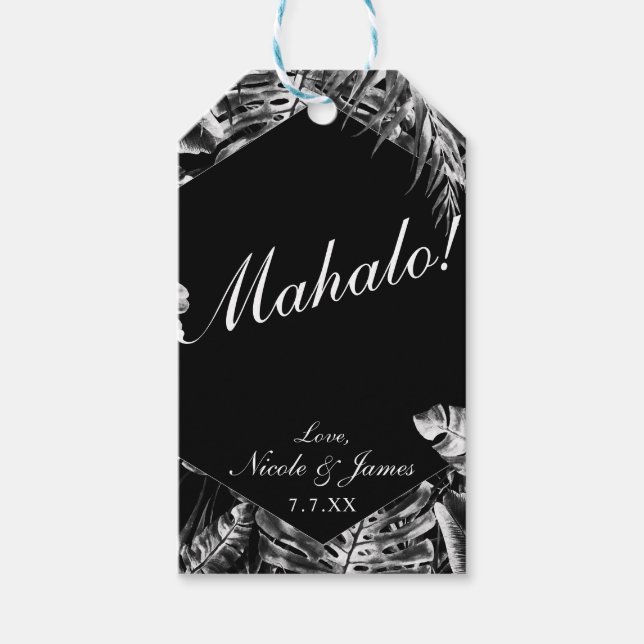 Étiquettes-cadeau Black White Tropical Island Chic Island Mariage (Devant)