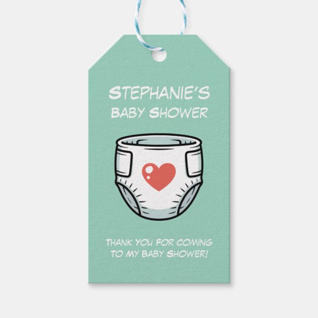 Étiquettes-cadeau Black & White with a Red Heart Baby Diaper  (Devant)