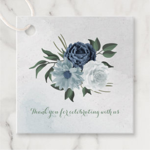 Étiquettes Cadeau blanc & bleu mariage fleuri
