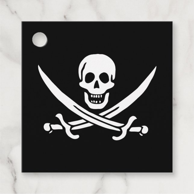Étiquettes Cadeau Blanc, Drapeau Pirate Calico Jack, Crâne & Cutlass (Devant)