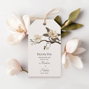 Étiquettes-cadeau Blanc Elégant Vintage Magnolia Mariage Merci
