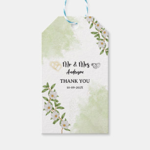 Étiquettes-cadeau Blanc et Vert Floral Aquarelle Monsieur et Madame