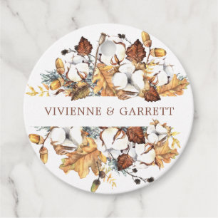 Étiquettes Cadeau Blanc Floral Automne Feuilles Mariage Merci