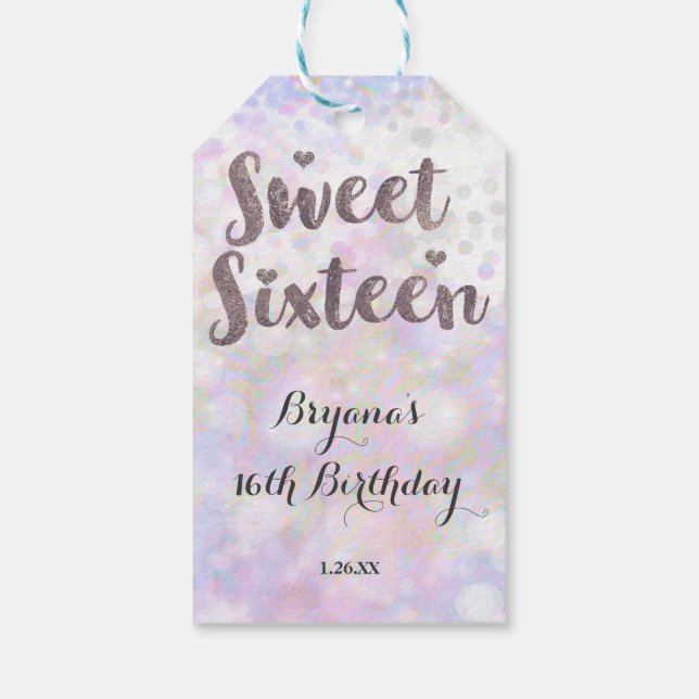 Étiquettes-cadeau Blanc Iridescent Paillettes Glam Anniversaire Swee (Dos)