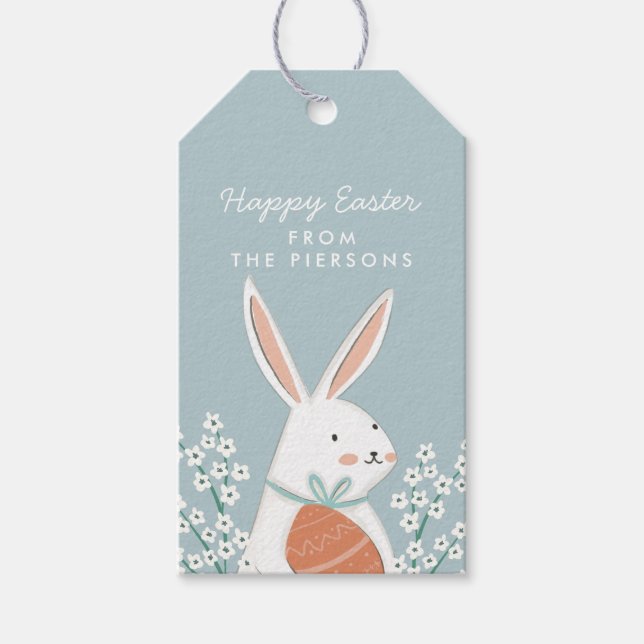 Étiquettes-cadeau Blanc Mignonne Bunny Joyeux Famille de Pâques (Devant)