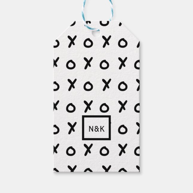 Étiquettes-cadeau Blanc & Noir X O XO X&O's Tendance Mignon (Devant)