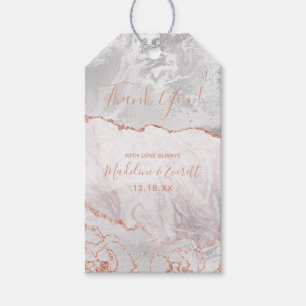 Étiquettes-cadeau Blanc & Rose Or Agate Marbre Foil Merci doré