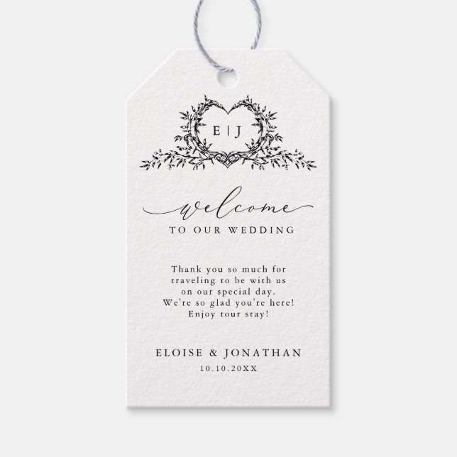 Étiquettes-cadeau Blason de mariage calligraphié monogramme minimali (Devant)