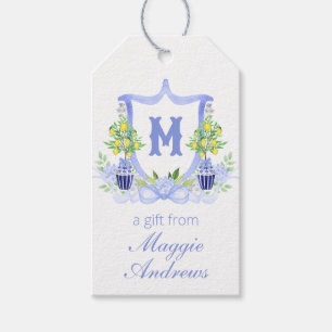 Étiquettes-cadeau Blason Monogramme d'Arbre de Citron à l'Aquarelle