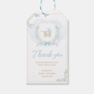 Étiquettes-cadeau Bleu Aquarelle Crest Baby shower Favoriser les éti