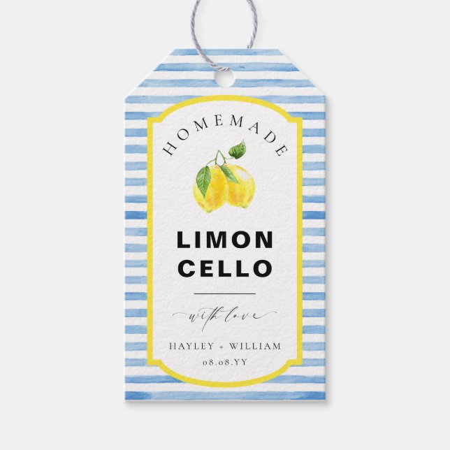 Étiquettes-cadeau Bleu Aquarelle Stripe Limoncello Favoriser (Devant)