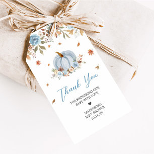 Étiquettes-cadeau Bleu Automne Petit Baby shower Citrouille Favorise