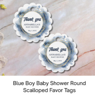 Étiquettes Cadeau Bleu Baby shower garçon Round Faveur Tags