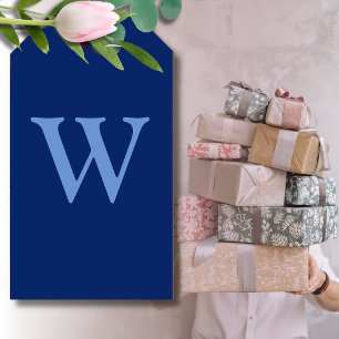 Étiquettes-cadeau Bleu Barbeau Lettre Initiale Bleu Saphir