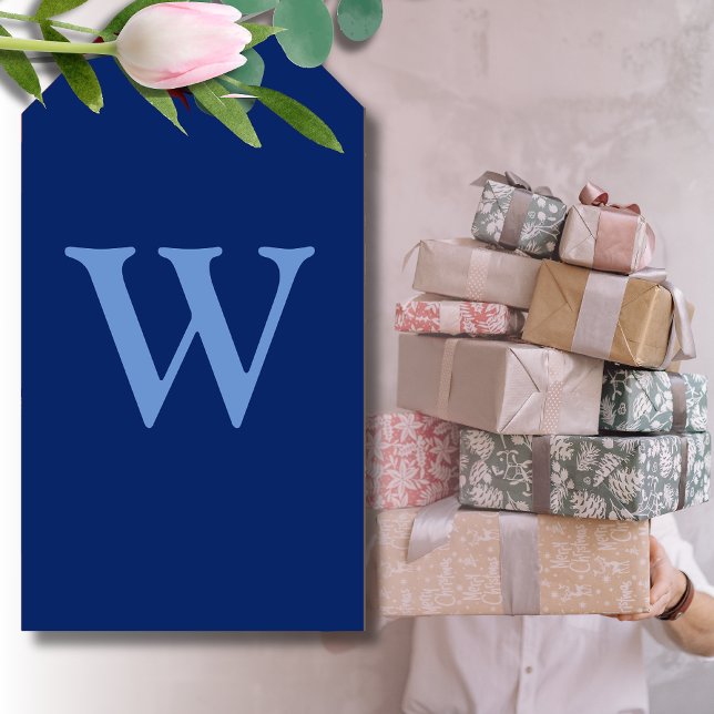 Étiquettes-cadeau Bleu Barbeau Lettre Initiale | Bleu Saphir (Créateur téléchargé)