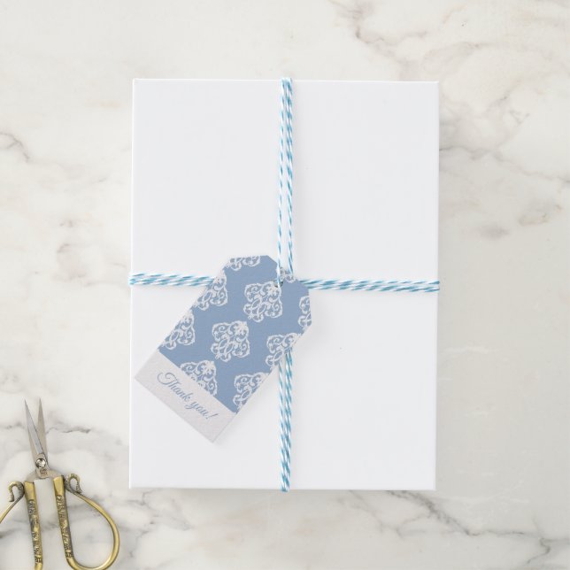 Étiquettes-cadeau Bleu baroque et Merci blanc (Avec de laficelle)