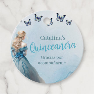 Étiquettes Cadeau Bleu Beurre d'or Princesse Quinceañera