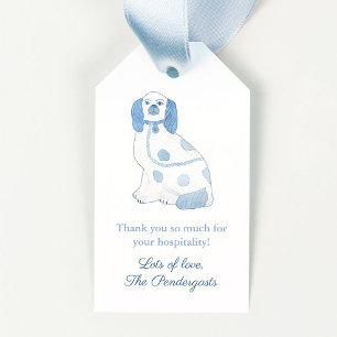 Étiquettes-cadeau Bleu & Blanc Coeur Espagnol Poterie Chien Auberge