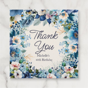 Étiquettes Cadeau Bleu Blanc Floral Femme Anniversaire Merci