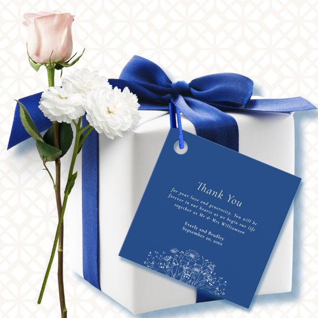 Étiquettes Cadeau Bleu Blanc moderne Mariage Fleur sauvage Merci (Créateur téléchargé)