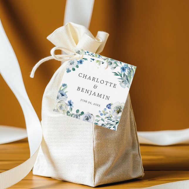 Étiquettes Cadeau Bleu blanc pivoine Floral Custom Printemps Mariage (Créateur téléchargé)