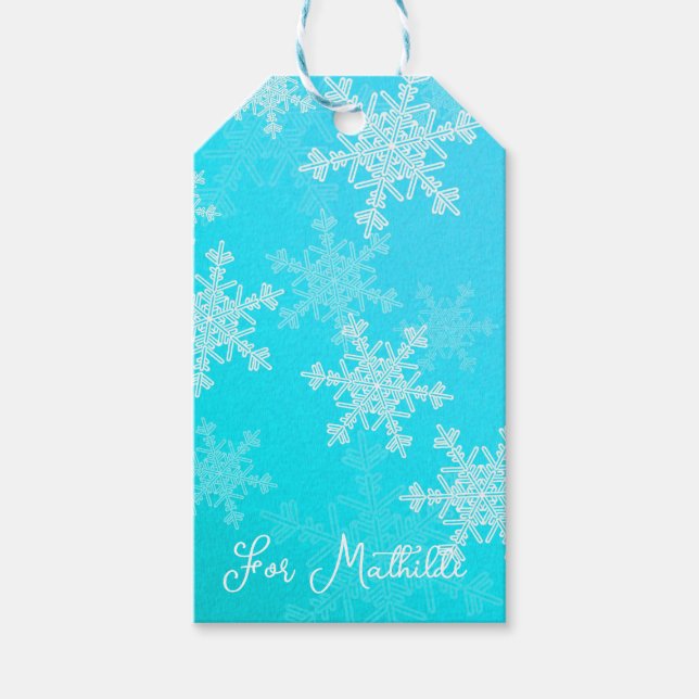 Étiquettes-cadeau Bleu Blanc Snowflakes minimaliste Noël (Devant)