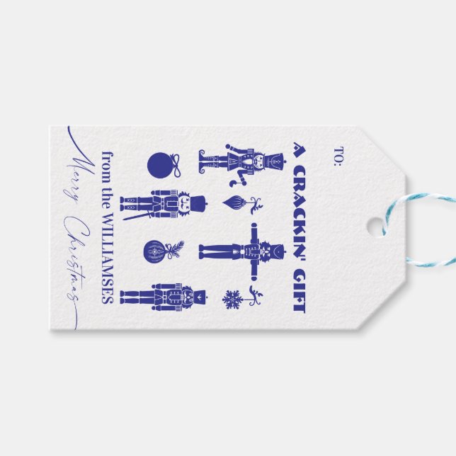 Étiquettes-cadeau Bleu & Blanc Tendance Nutcracker Crackin' Holiday (Devant (Horizontal))