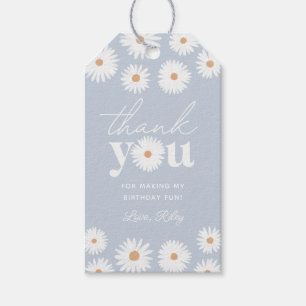 Étiquettes-cadeau Bleu Boho Daisy Merci fête d'anniversaire