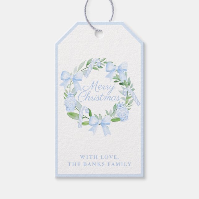 Étiquettes-cadeau Bleu Chinoiserie Serre de Noël Ginger Jars Bows (Devant)