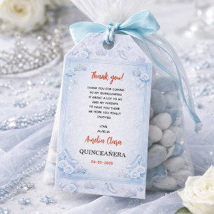 Étiquettes-cadeau Bleu Clair Argent Princesse Quinceanera Anniversai