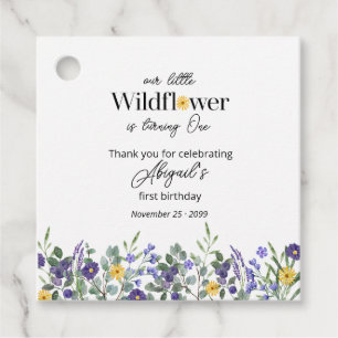 Étiquettes Cadeau Bleu Classique Notre Petite Fleur Sauvage 1er Anni