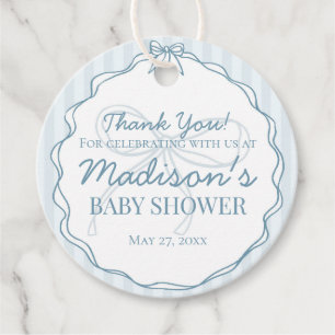Étiquettes Cadeau Bleu Coquette Bow Pastel Baby shower rayé