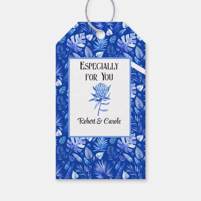 Étiquettes-cadeau Bleu de cobalt sur le Blue Protea Flower Matching (Devant)