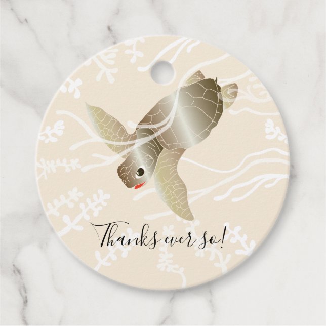 Étiquettes Cadeau Bleu de la tortue de mer baby shower (Devant)