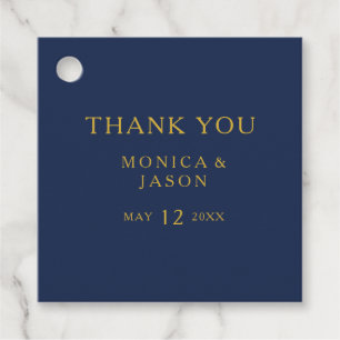 Étiquettes Cadeau Bleu de marine minimaliste classique Merci or