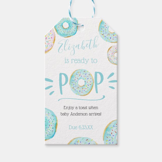 Étiquettes-cadeau Bleu Donut Baby Pop it When She Pops (Devant)