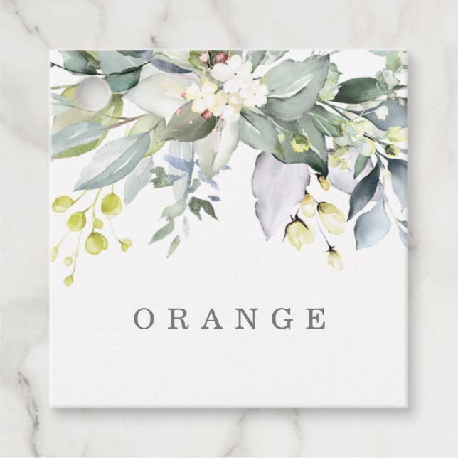 Étiquettes Cadeau Bleu Dusty Florals Buffet Boisson Tags (Devant)