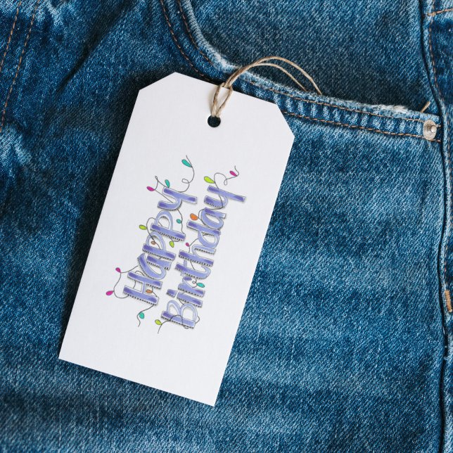 Étiquettes-cadeau Bleu Dusty Lettre à la main Anniversaire (Happy Birthday Dusty Blue Lettering Gift Tag)